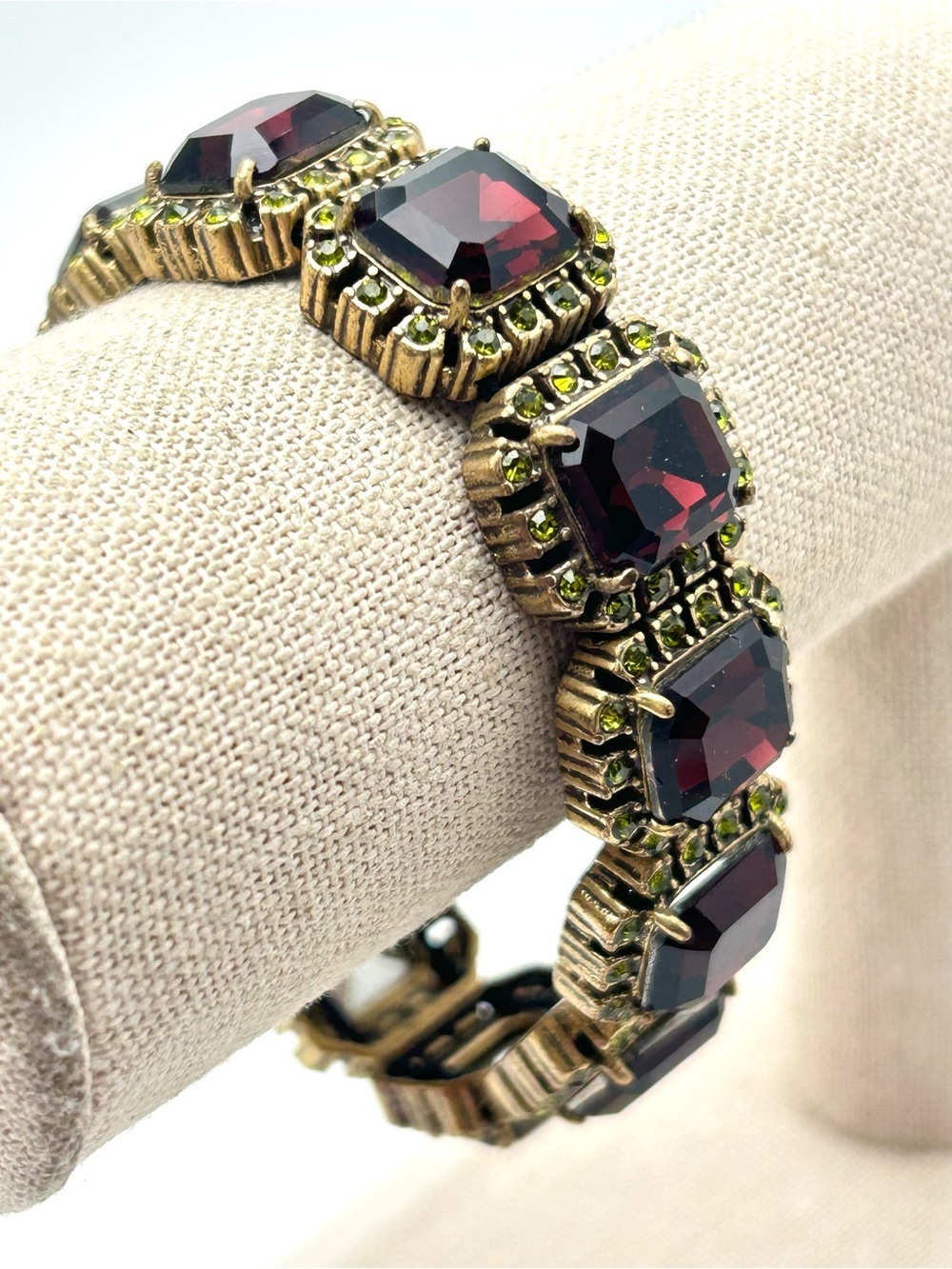 J. Crew Deep Red and Green Jeweled Links Stretch Bracelet